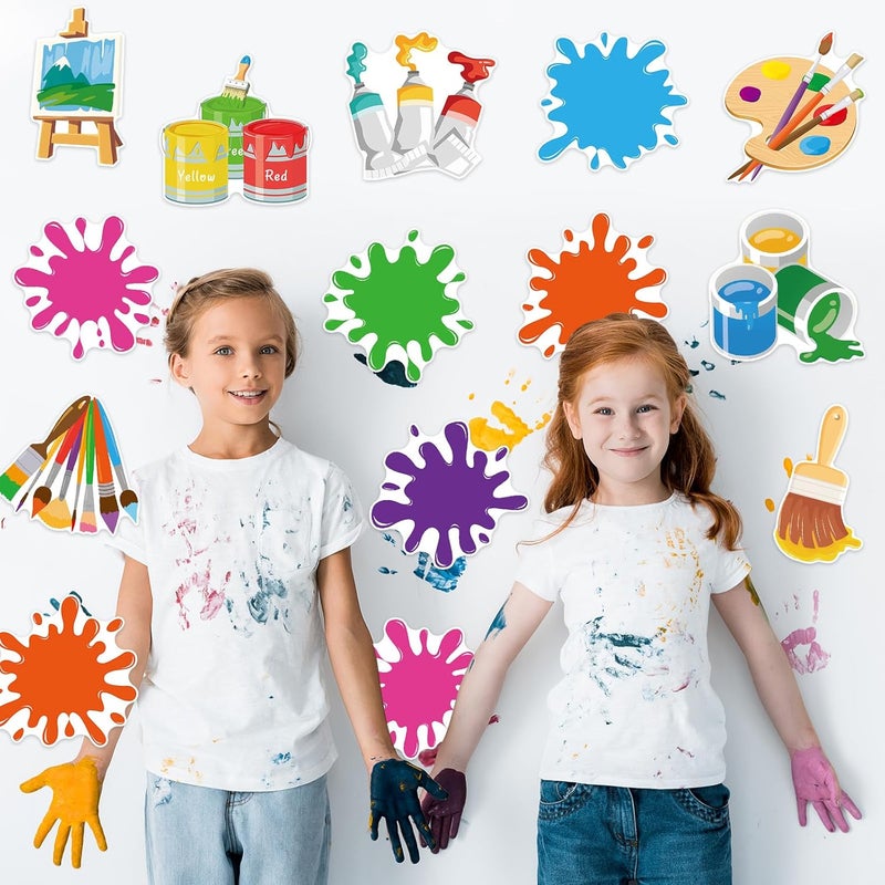 Machomby 48Pcs Art Paint Cutouts for Bulletin Board Decorations, Colorful Art Painting Party Cutouts Paint Splatter Paper Cut Outs for Home School Bulletin Board Wall Chalkboard Craft Theme Party Decor - Image 2